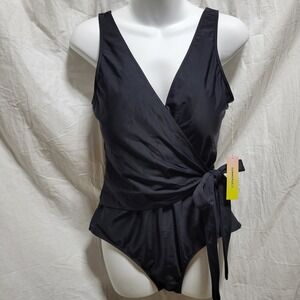 SummerSalt Perfect Wrap One-Piece Size 14 Sea Urchin Black Swimsuit NWT